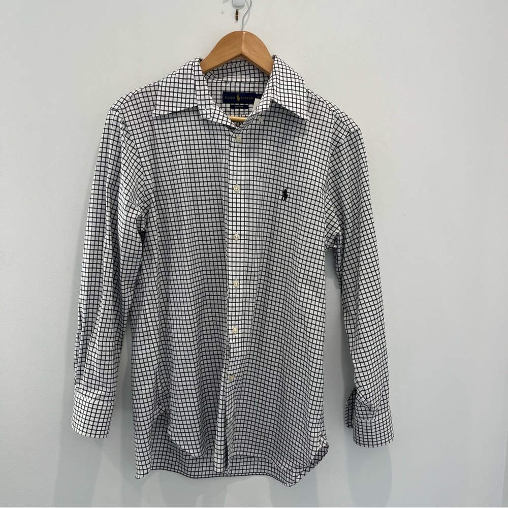 RALPH LAUREN Black and White Checkered Easy Care Long Sleeve Shirt | Mens